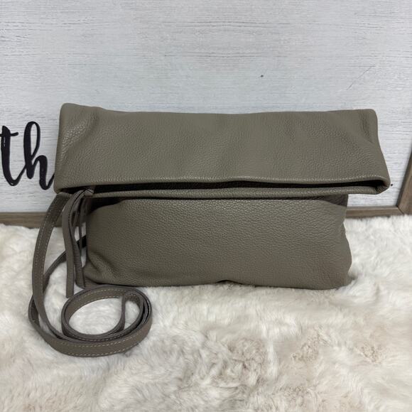 Pietro Kendra Gray Convertible Foldover Leather Crossbody Clutch Bag Purse NWD - Picture 1 of 15
